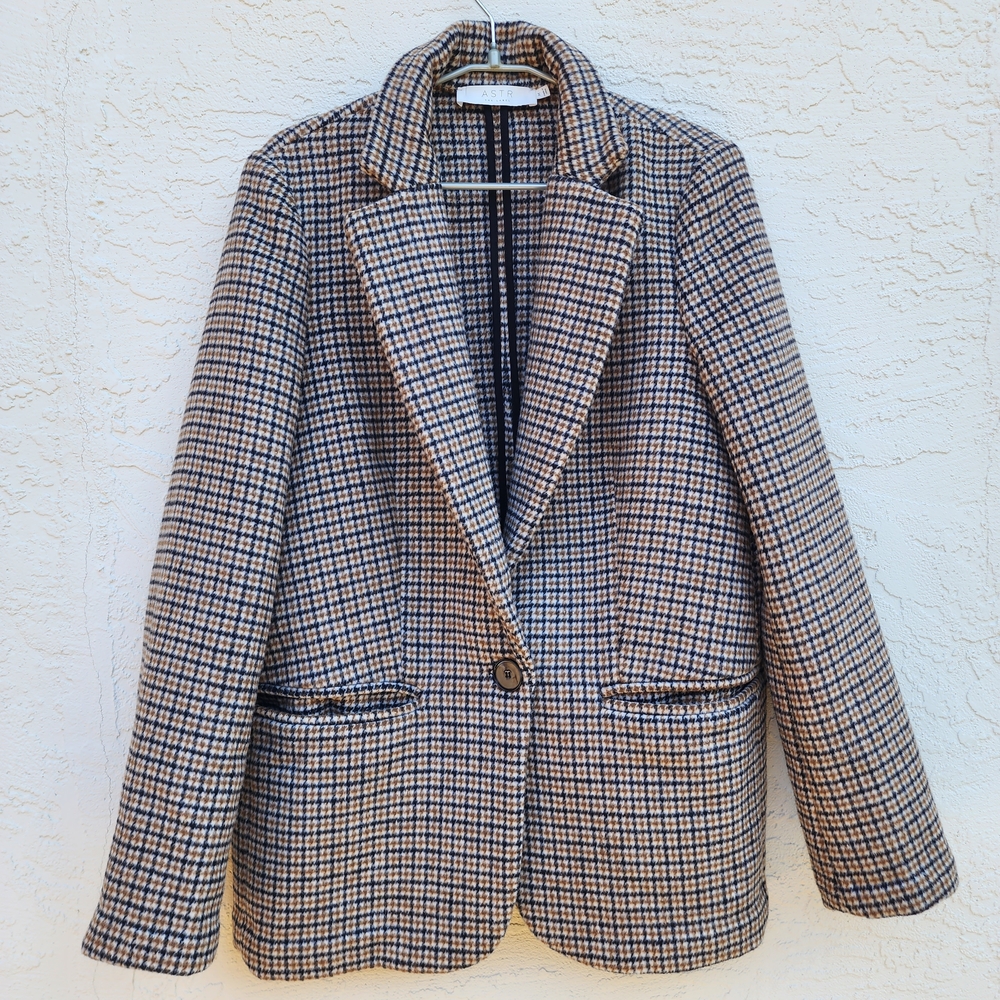 ASTR The Label Houndstooth Wool Bland Huzelnut Oversized Coat Blazer Size M